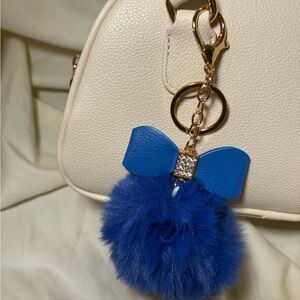 💙 Dark Blue Fluffy Rhinestone Bow Pom Pom Keychain Bag Charm